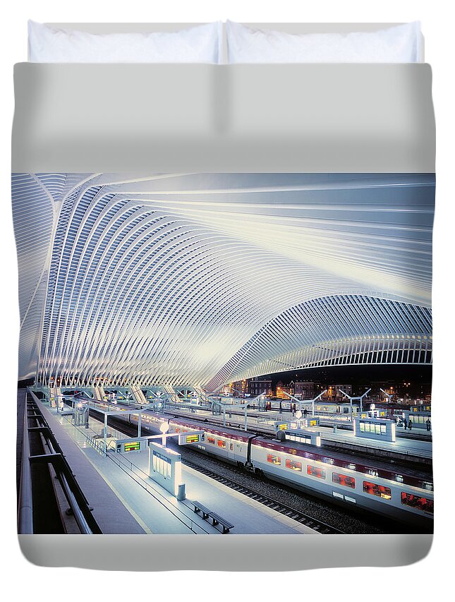 Belgium Duvet Cover featuring the photograph Guillemins Train Station, By Santiago by Eschcollection