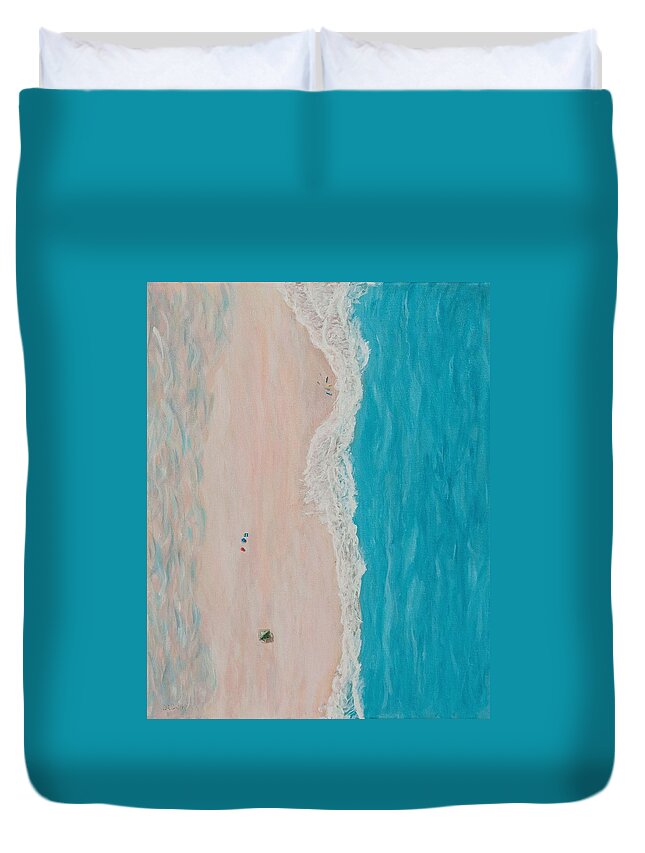 Beach Duvet Cover featuring the painting Gull's Shore View by Deborah Smith