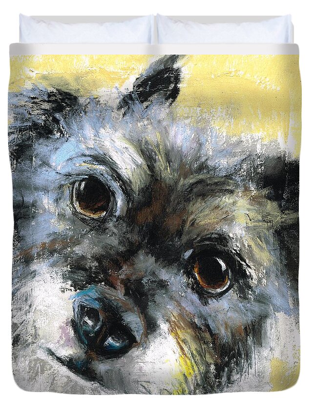Small Dogs Duvet Cover featuring the painting Gunny by Frances Marino
