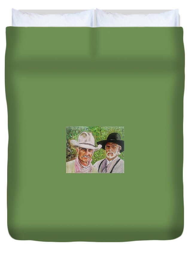 Cowboys Duvet Cover featuring the painting Gus and Woodrow by Mike Benton