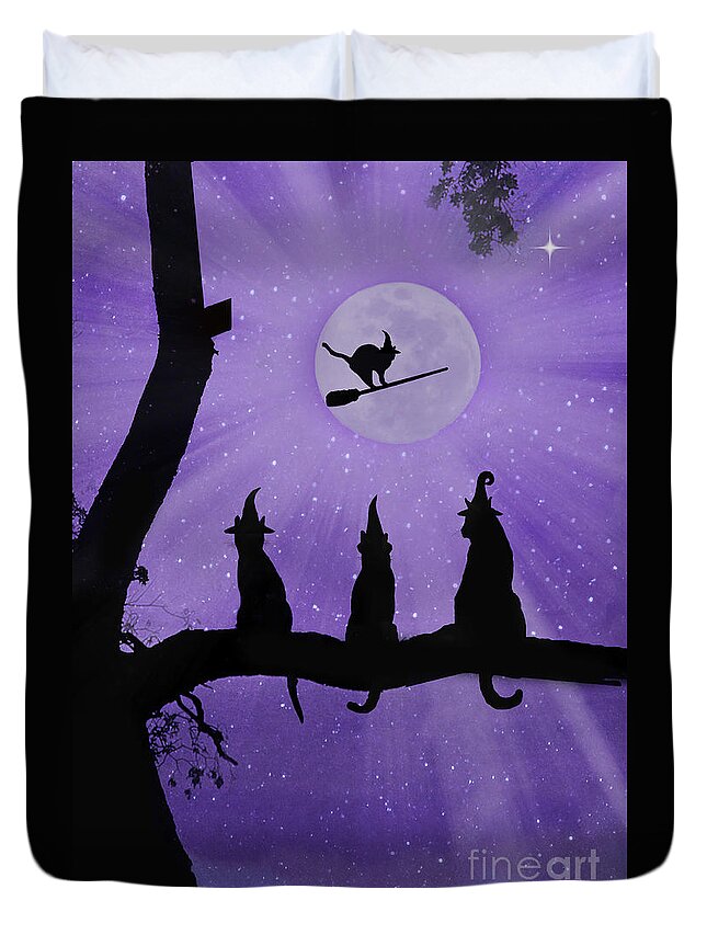 Hallween Duvet Cover featuring the photograph Halloween Witch Cats by Stephanie Laird