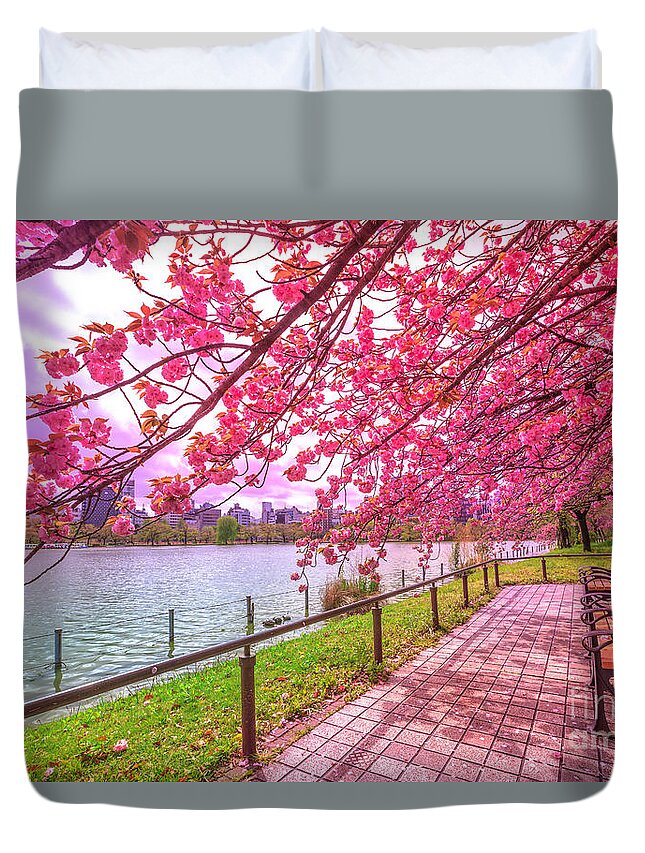 Ueno Park Duvet Cover featuring the photograph Hanami in Ueno Park by Benny Marty