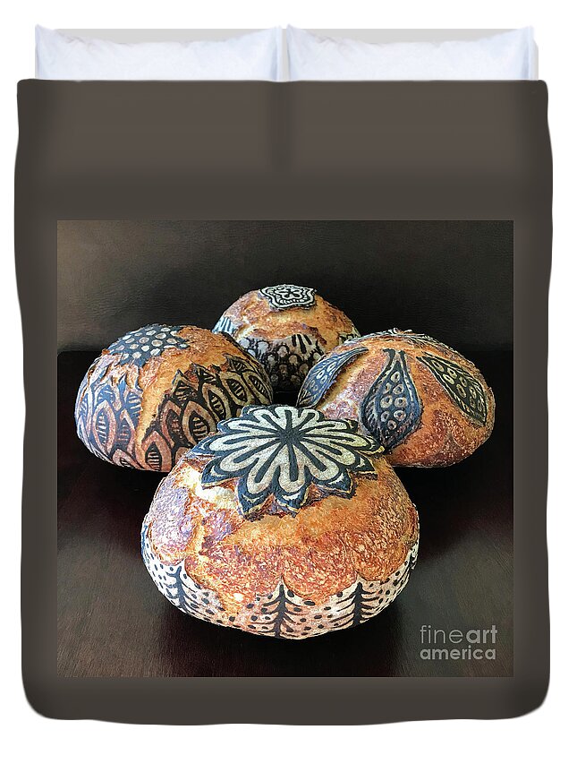 Bread Duvet Cover featuring the photograph Hand Painted Sourdough Seed Pods 10 by Amy E Fraser