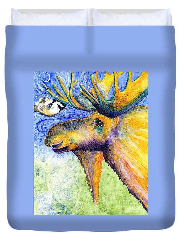 Watercolor Duvet Cover featuring the painting Hanging Out With a Friend by Jan Killian
