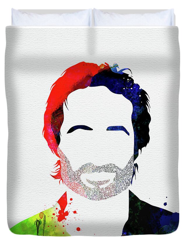 Californication Duvet Cover featuring the mixed media Hank Moody Watercolor by Naxart Studio