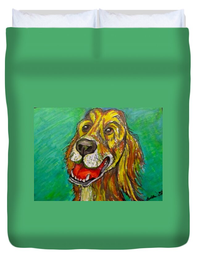 Dog Duvet Cover featuring the drawing Happy by Barbara O'Toole