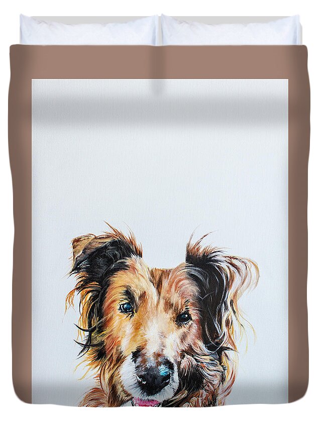 Dog Duvet Cover featuring the painting Happy Dog by Katrina Nixon