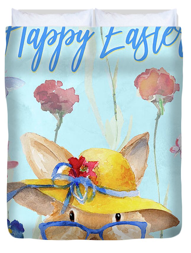Happy Duvet Cover featuring the mixed media Happy Easter Garden by Lanie Loreth