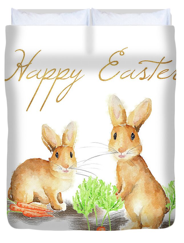Happy Duvet Cover featuring the painting Happy Easter Spring Bunny I by Andi Metz