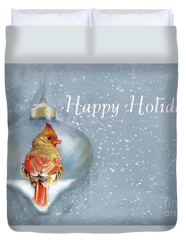 Female Northern Cardinal Duvet Cover featuring the photograph Happy Holidays from Our House to Your House by Janette Boyd