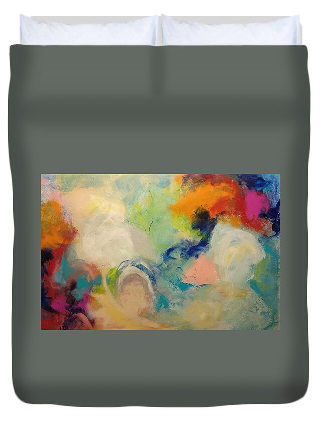Shapes Duvet Cover featuring the painting Happy Motions by Nicolas Bouteneff
