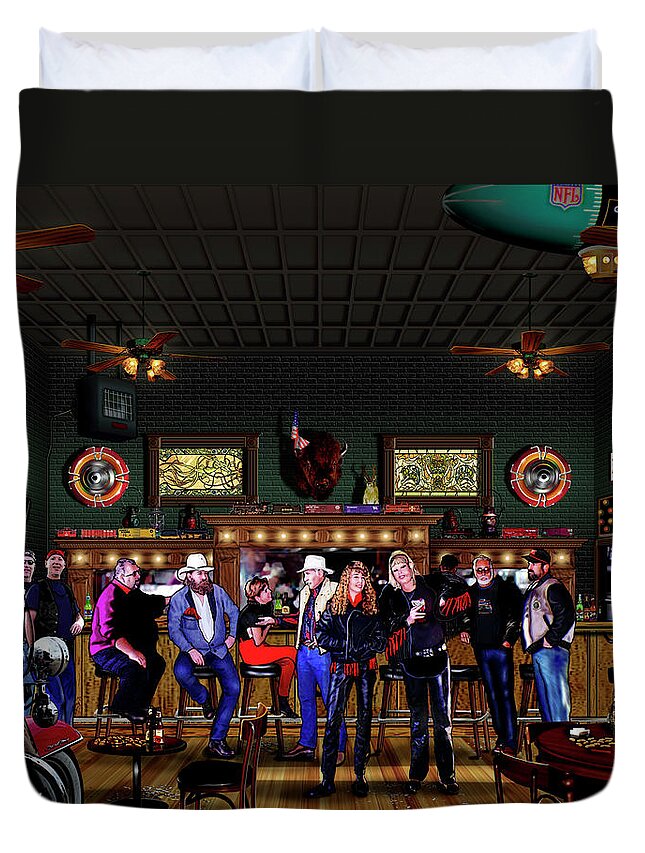 Harley Motorcycle Duvet Cover featuring the painting Harley Station Saloon by David Arrigoni