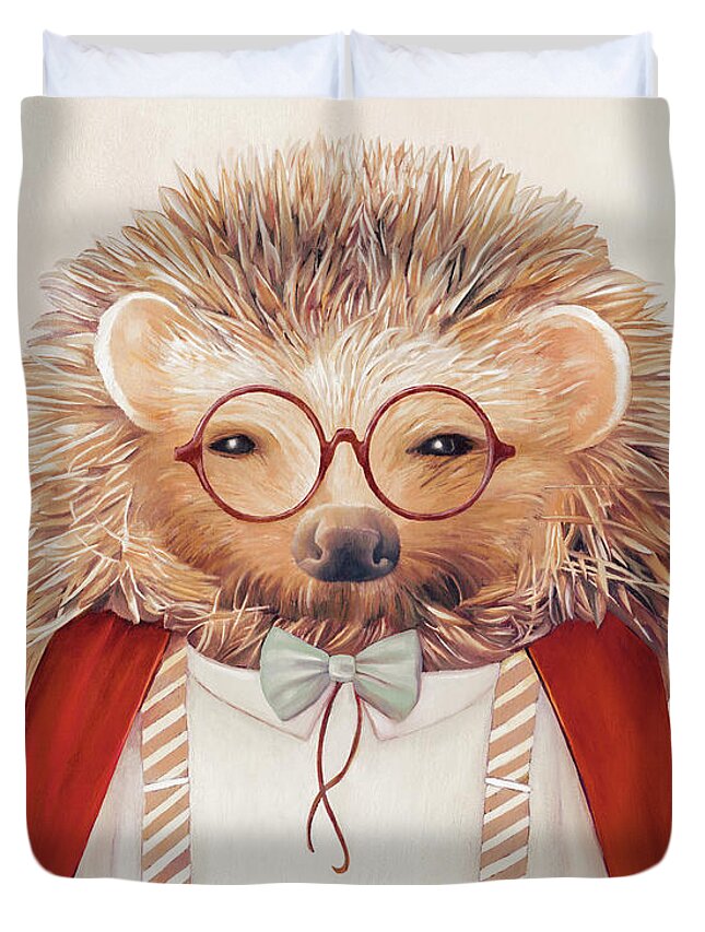 Hedgehog Duvet Cover featuring the painting Harry Hedgehog by Animal Crew