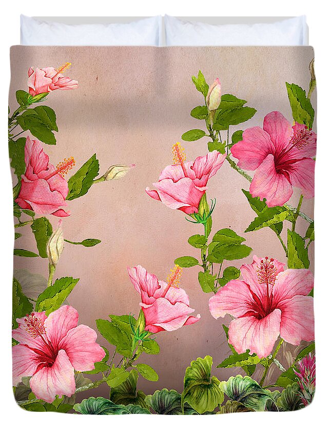 Hibiscus Duvet Cover featuring the digital art The Beauty of Hawaiian Hibiscus by J Marielle