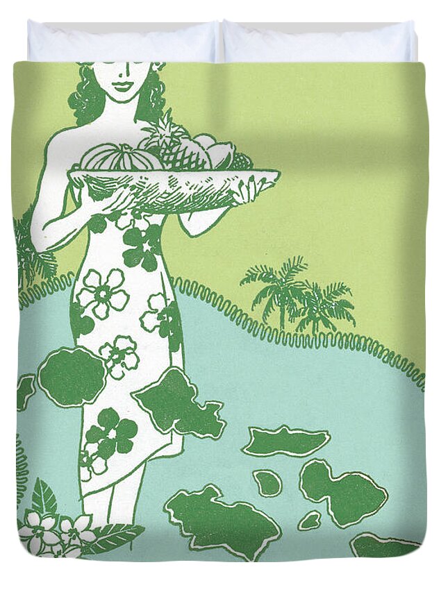 Beautiful Duvet Cover featuring the drawing Hawaiian Lady by CSA Images