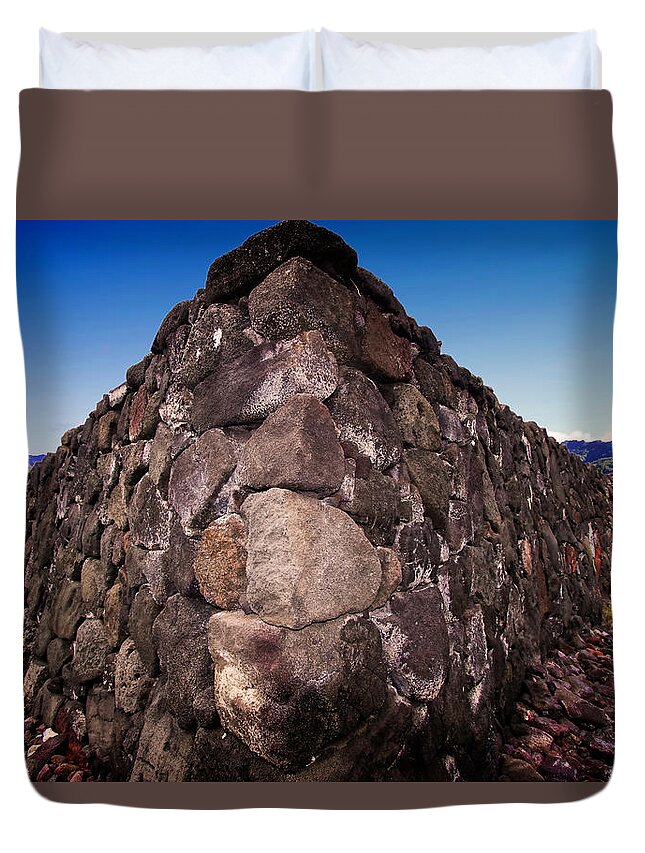 Stone Duvet Cover featuring the photograph Hawaiian Rock Wall by Pheasant Run Gallery