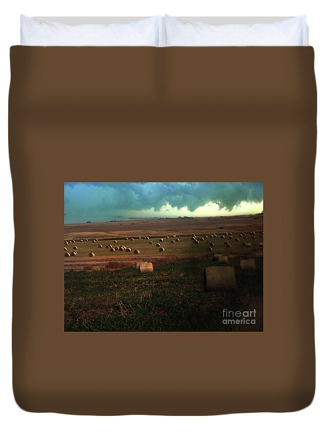 Hay Duvet Cover featuring the digital art Hay Baled Just In Time by Linda Cox