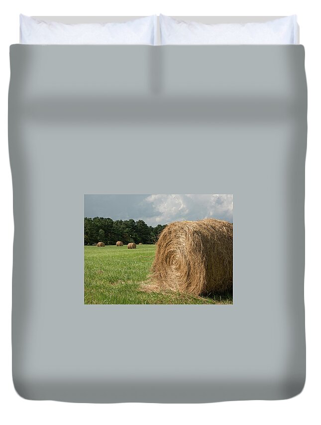 Hay Bales Duvet Cover featuring the photograph Hay Bales by Minnie Gallman