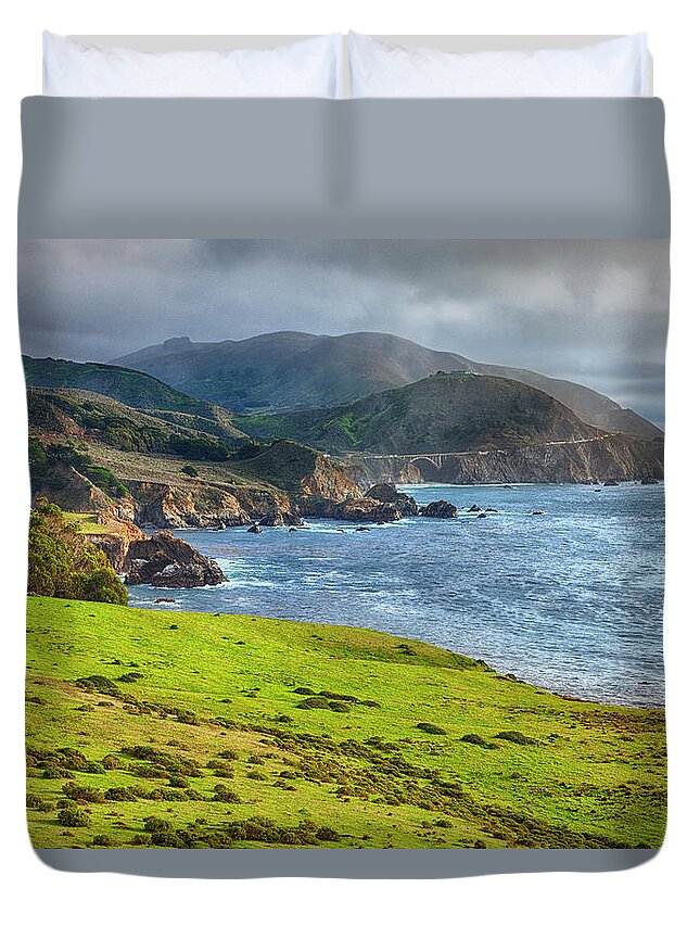 Scenics Duvet Cover featuring the photograph Hdr View Along Highway One With Bixby by Alvis Upitis