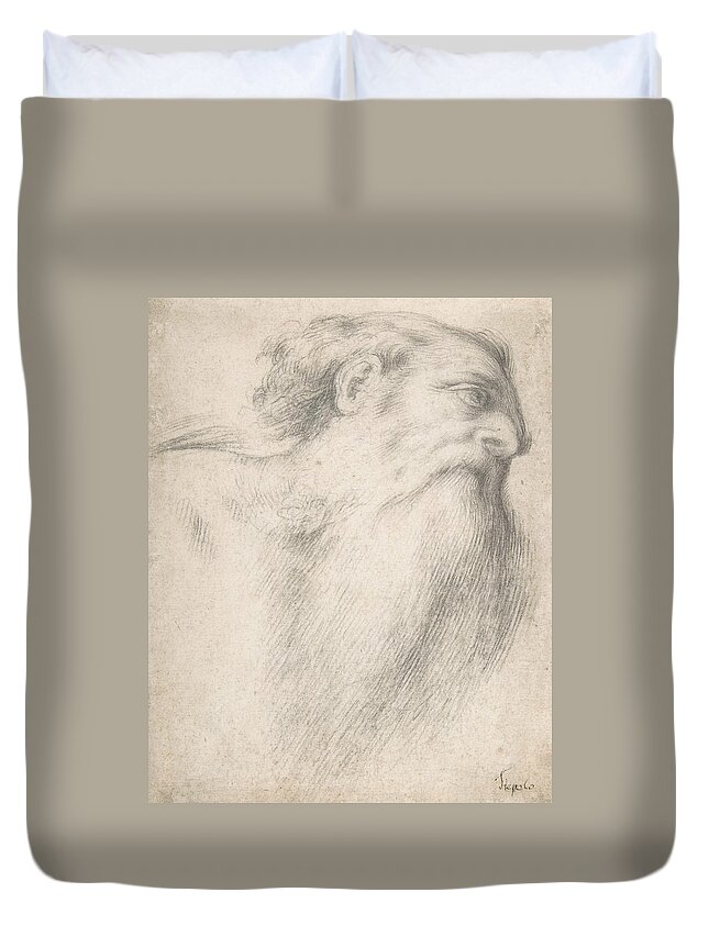 16th Century Art Duvet Cover featuring the drawing Head of a Bearded Man by Lorenzo Lotto