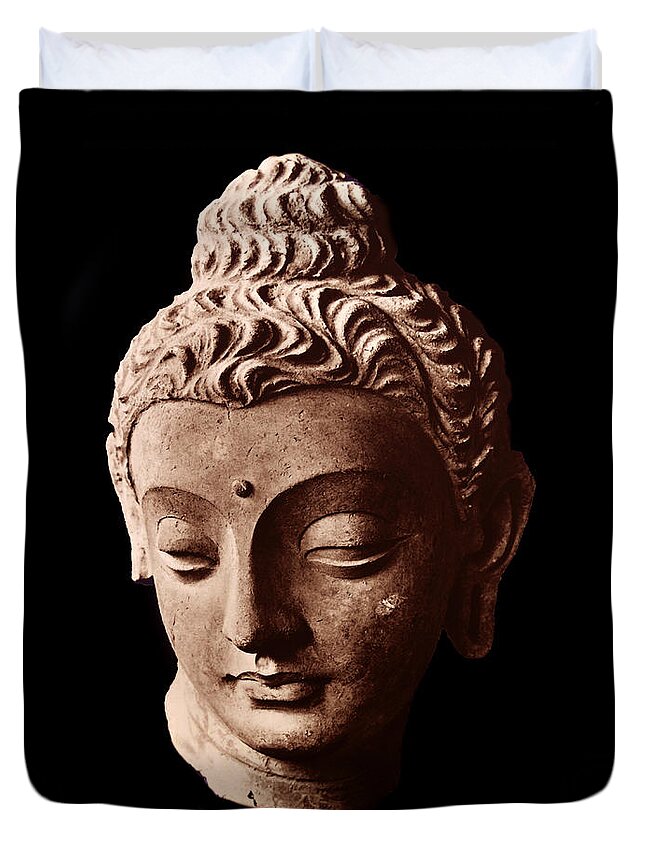 Buddha Duvet Cover featuring the sculpture Head of the Buddha, Afghanistan by Afghanistan School