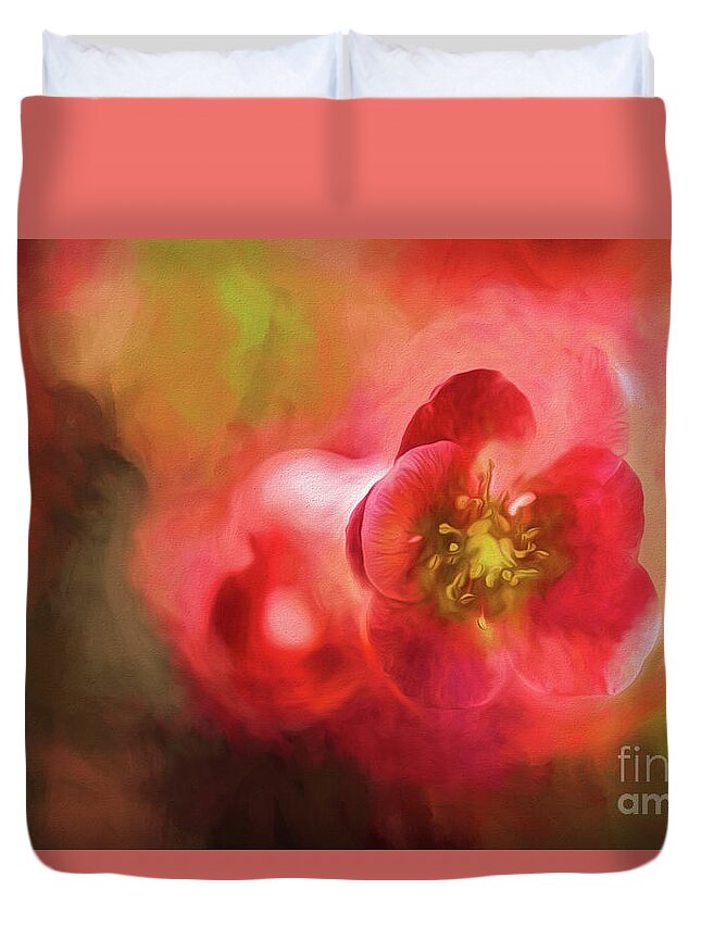 Flowering Quince Duvet Cover featuring the photograph Heart Centered Love by Mary Lou Chmura