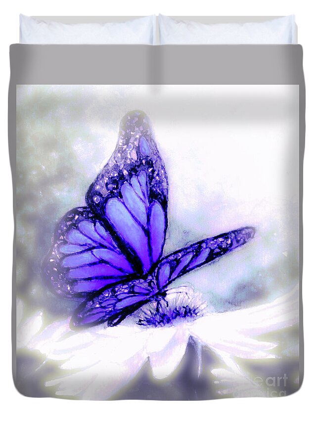 Blue And Lavender Butterfly Duvet Cover featuring the painting Blue Heaven by Hazel Holland
