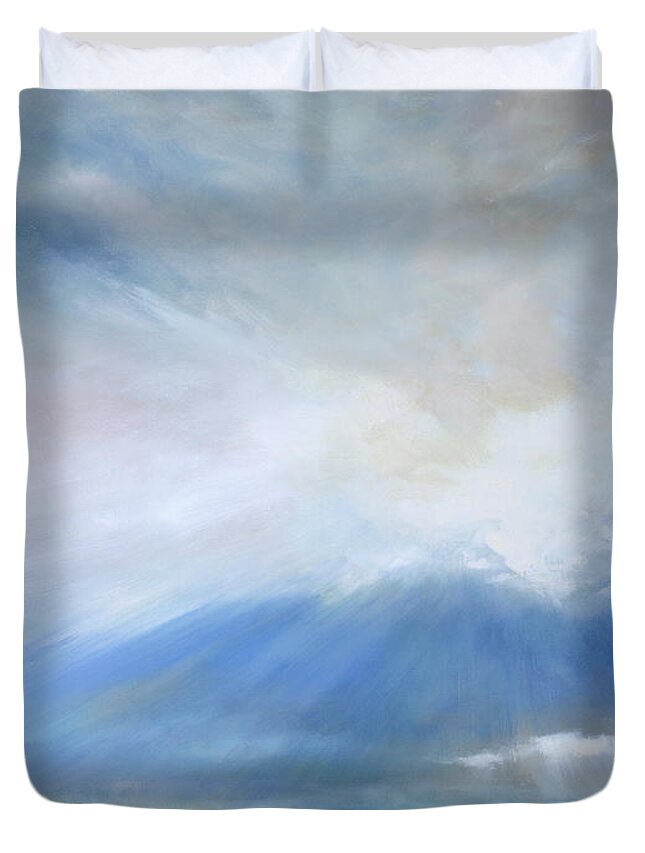 Landscapes Duvet Cover featuring the painting Heavenly Light Triptych II by Sheila Finch