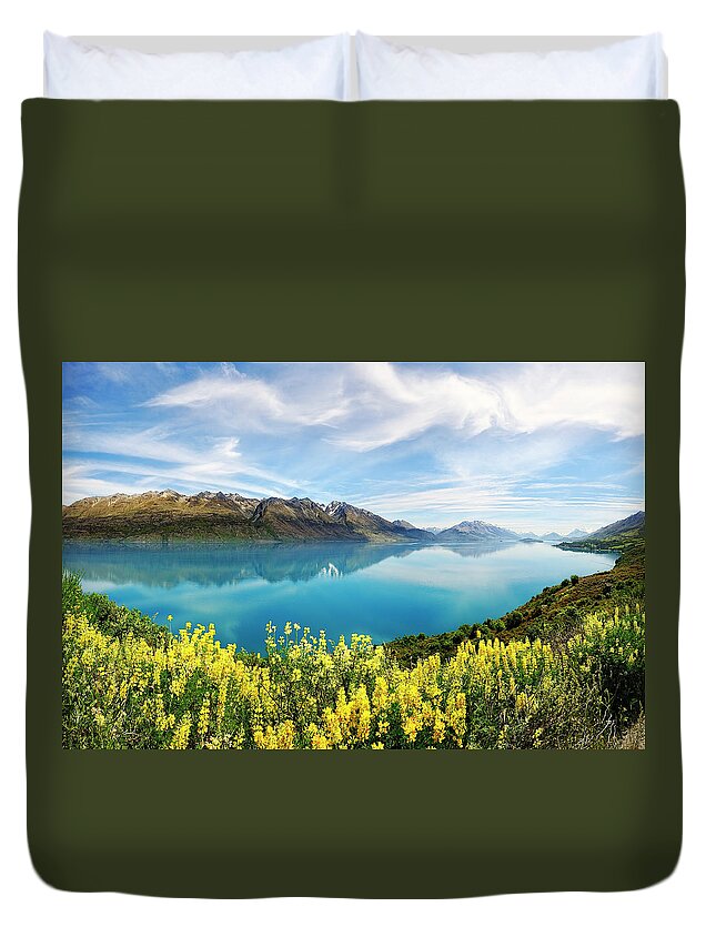 Tranquility Duvet Cover featuring the photograph Heavenly Reflection, Lake Wakatipu by Atomiczen