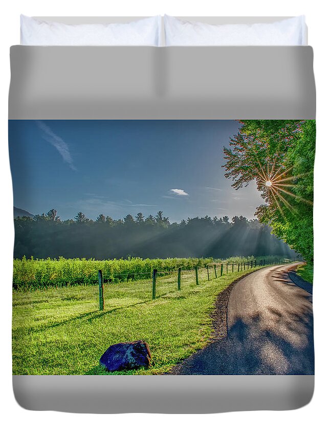 Cades Cove Duvet Cover featuring the photograph Heavenly Sunlight on A Summer Day by Marcy Wielfaert