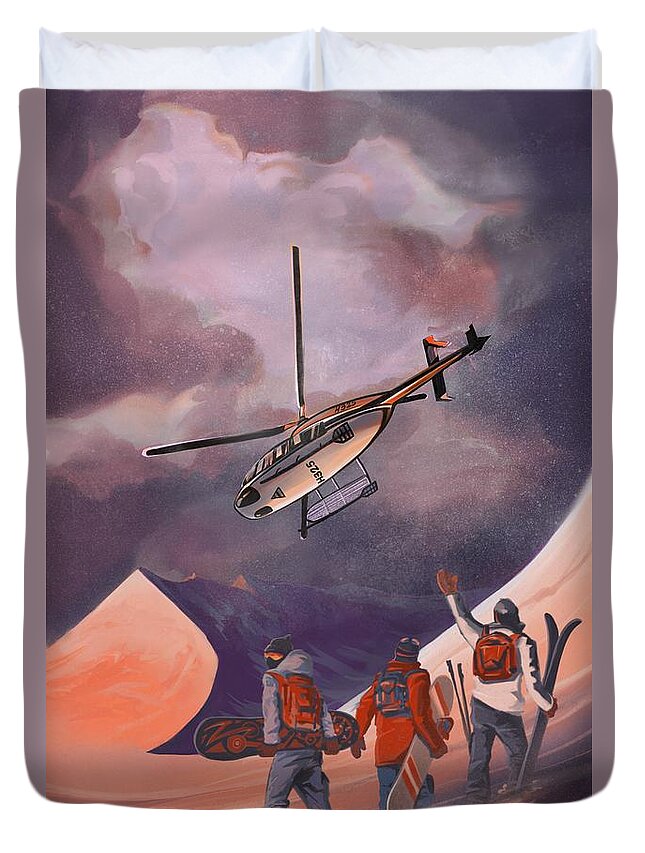 Ski Duvet Cover featuring the painting HeliSki by Sassan Filsoof