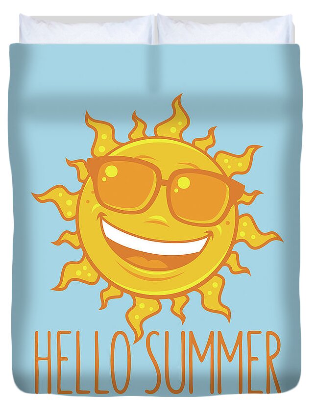 Beach Duvet Cover featuring the digital art Hello Summer Sun With Sunglasses by John Schwegel