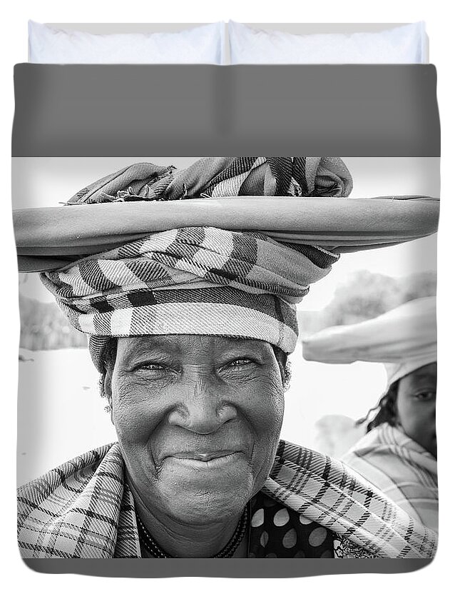 Portrait Duvet Cover featuring the photograph Herero Woman by Mache Del Campo