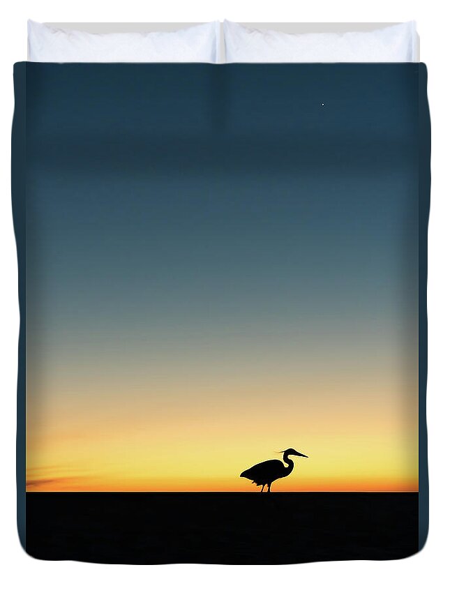 Heron Duvet Cover featuring the photograph Heron at Sunset by Mike Whalen
