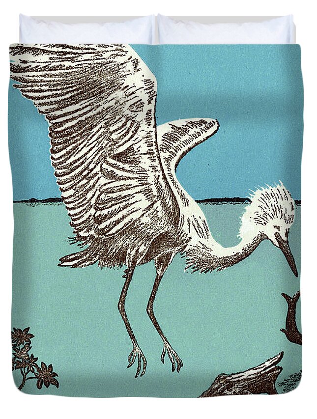 Animal Duvet Cover featuring the drawing Heron Bird by CSA Images