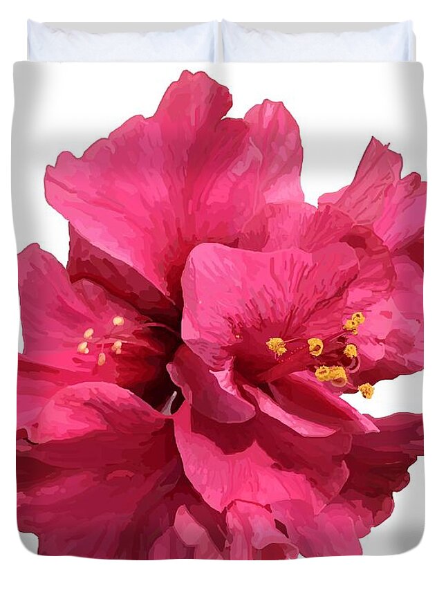 Spring Duvet Cover featuring the drawing Hibiscus Pink Double by Joan Stratton