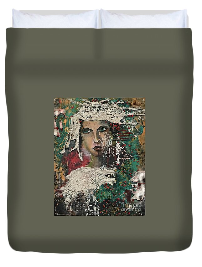 Original Duvet Cover featuring the painting Hidden beauty by Maria Karlosak