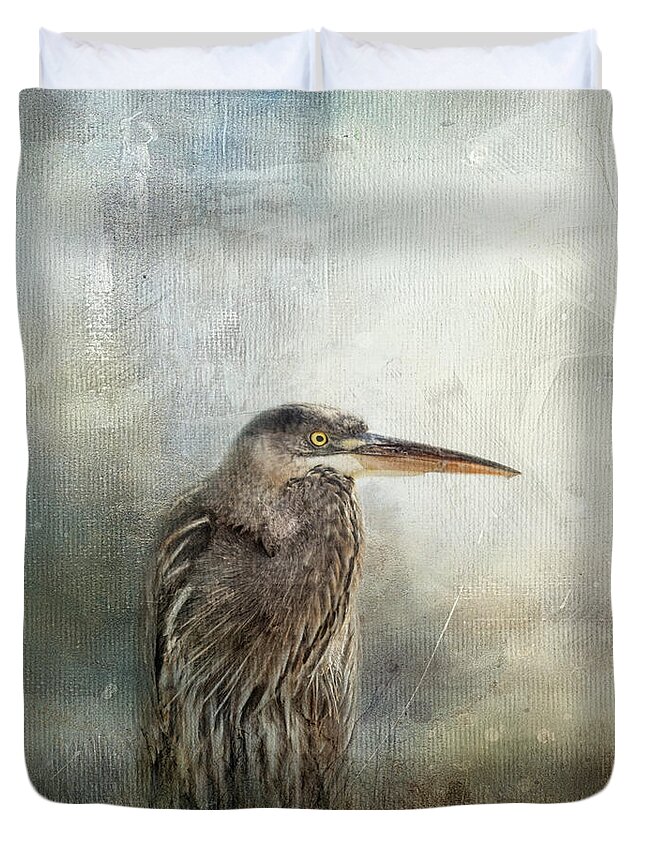Blue Heron Duvet Cover featuring the photograph Hiding In The Reeds by Jai Johnson