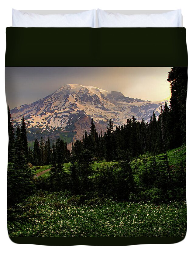 Scenics Duvet Cover featuring the photograph High Meadow And Mt Rainier by Bob Pool