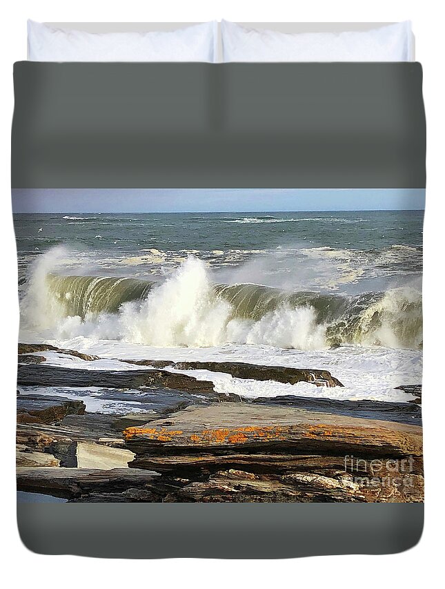 Winter Duvet Cover featuring the painting High Surf Warning by Jeanette French