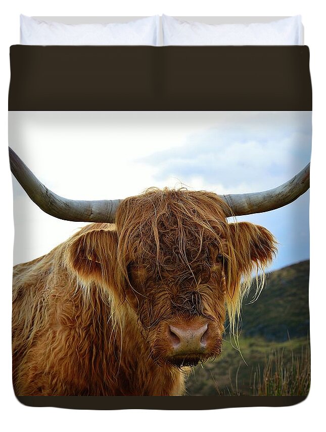Horned Duvet Cover featuring the photograph Highland Cow by Image By Simon Cassar