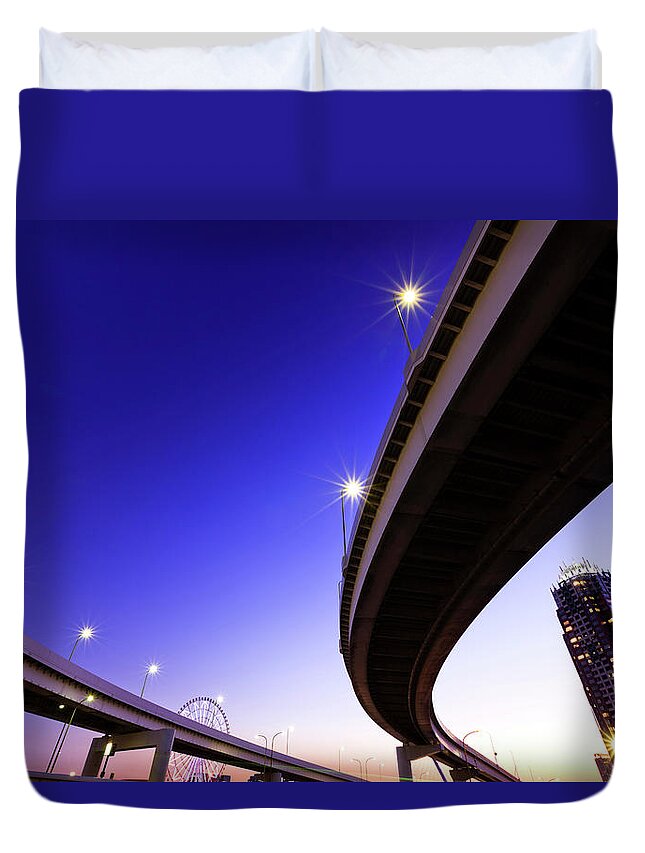 Apartment Duvet Cover featuring the photograph Highway At Night, Koto Ward, Tokyo by Cityscape/a.collectionrf