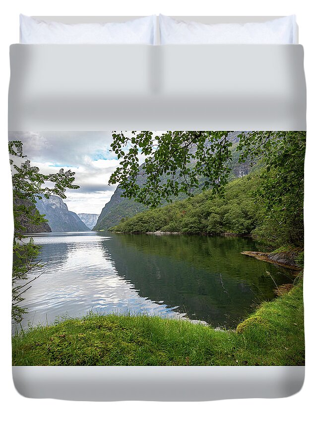 Outdoors Duvet Cover featuring the photograph Hiking the Old Postal Road by the Naeroyfjord, Norway by Andreas Levi