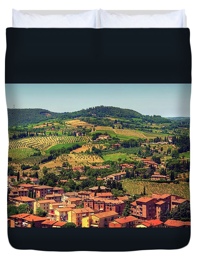 Town Duvet Cover featuring the photograph Hills Of Tuscany Near Town San Gimignano by Tjarko Evenboer / The Netherlands