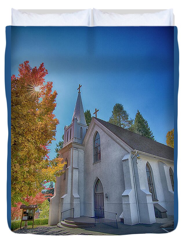 Saint Canice Duvet Cover featuring the photograph His Light Shines Straight by Tom Kelly