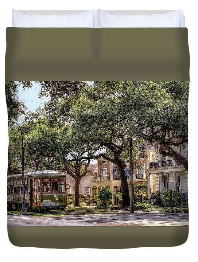 Garden District Duvet Cover featuring the photograph Historic St. Charles Streetcar by Susan Rissi Tregoning