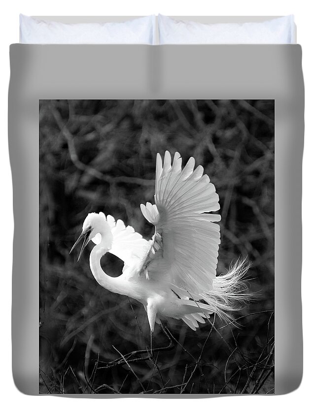 Egret Duvet Cover featuring the photograph Hitting the Brakes by Jerry Griffin