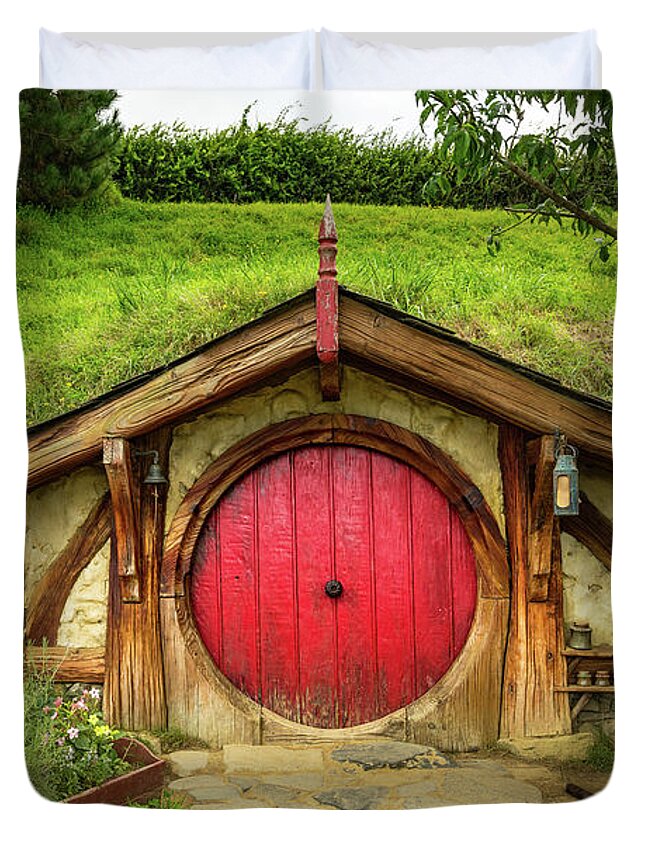 Hobbit House Duvet Cover featuring the photograph Hobbit House - Red Door by Racheal Christian