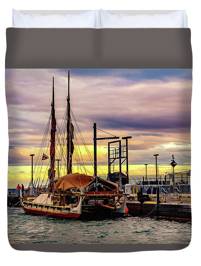 John Bauer Duvet Cover featuring the photograph Hokulea Docked by John Bauer