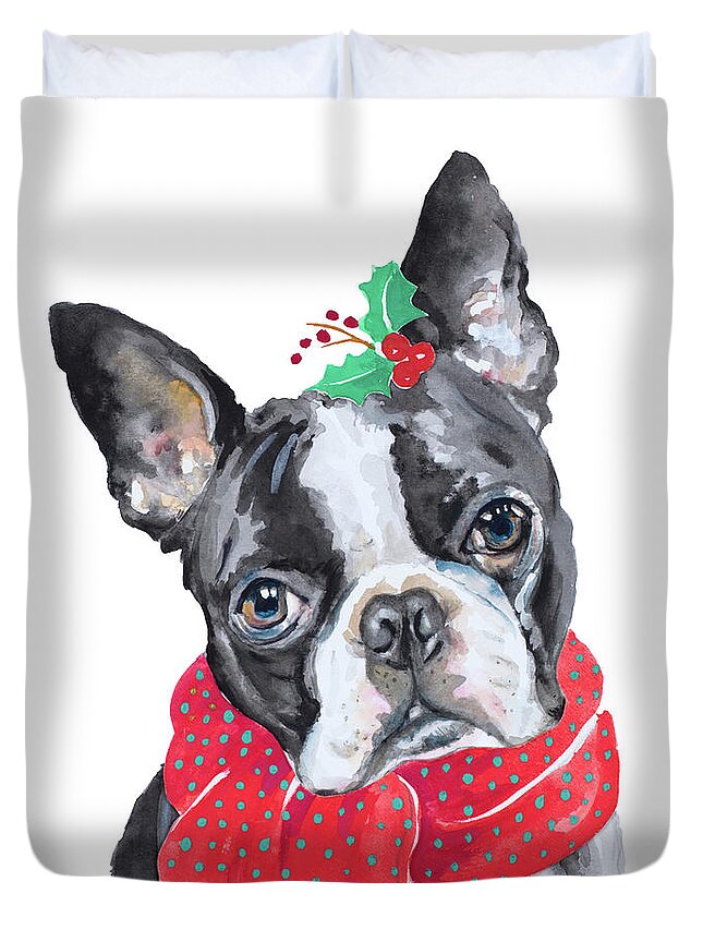 Holiday Duvet Cover featuring the painting Holiday Dog II by Patricia Pinto